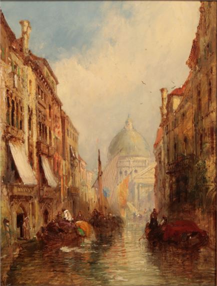 A view on a Venetian canal with San Simeone Piccolo in the distance by John Vivian