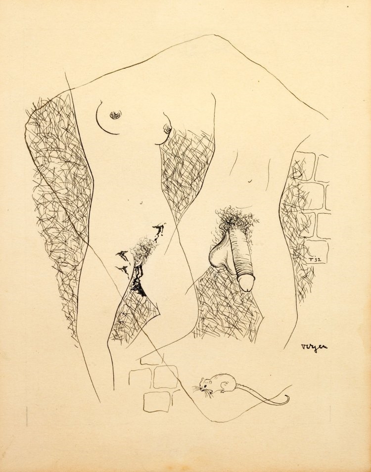 Artwork by Toyen, Erotic Drawing, Made of ink on paper