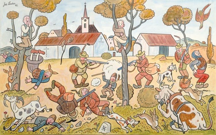 Hunt on the Village Square by Josef Lada, 1942