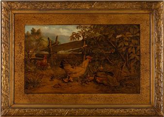 Farmyard Scene with Hen and Rooster - H. F. Dabelstein