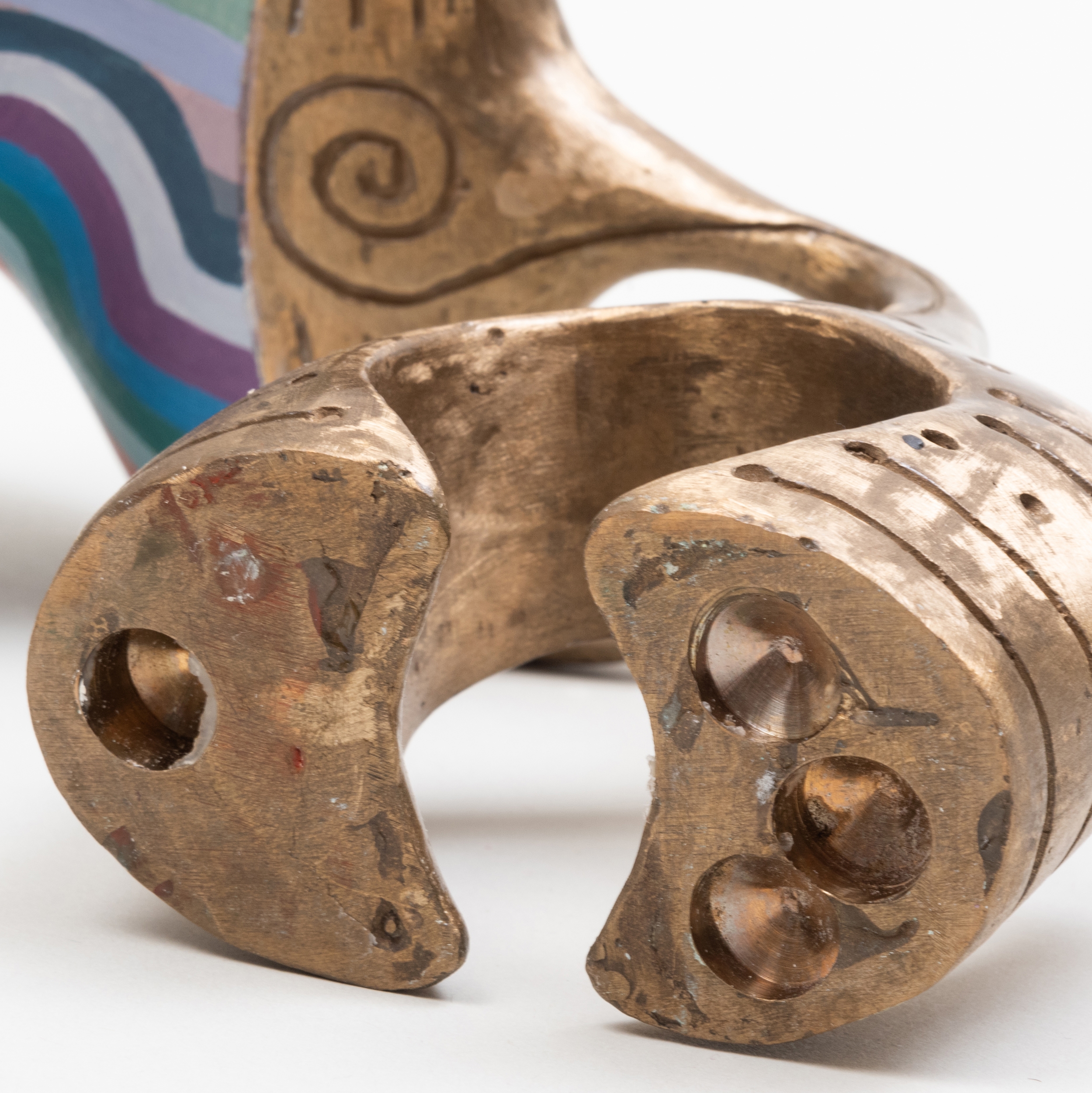 Artwork by John Newman, Headturners (Greyed Stripes -Prop and Kiss), Made of Cast bronze, acrylic paint on acqua resin, wood