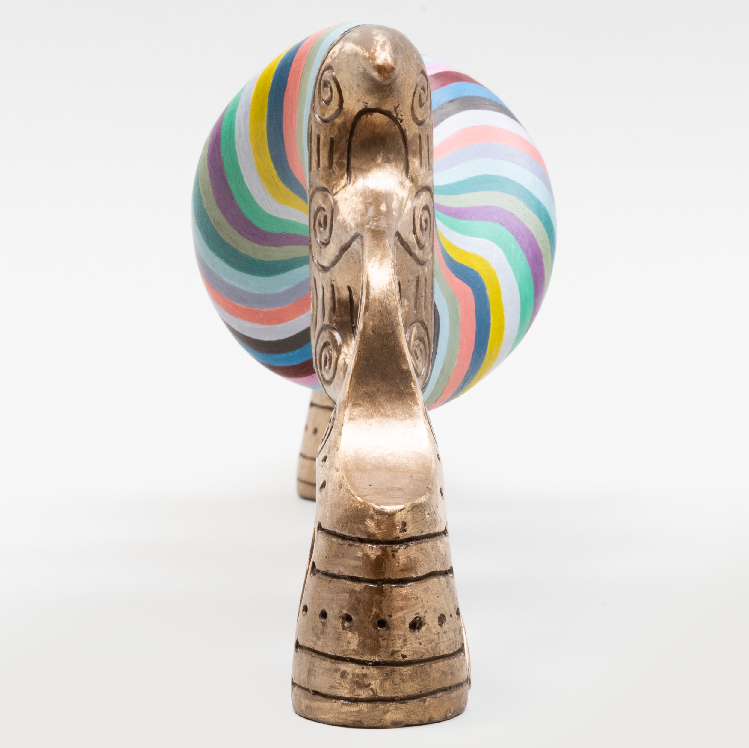 Artwork by John Newman, Headturners (Greyed Stripes -Prop and Kiss), Made of Cast bronze, acrylic paint on acqua resin, wood