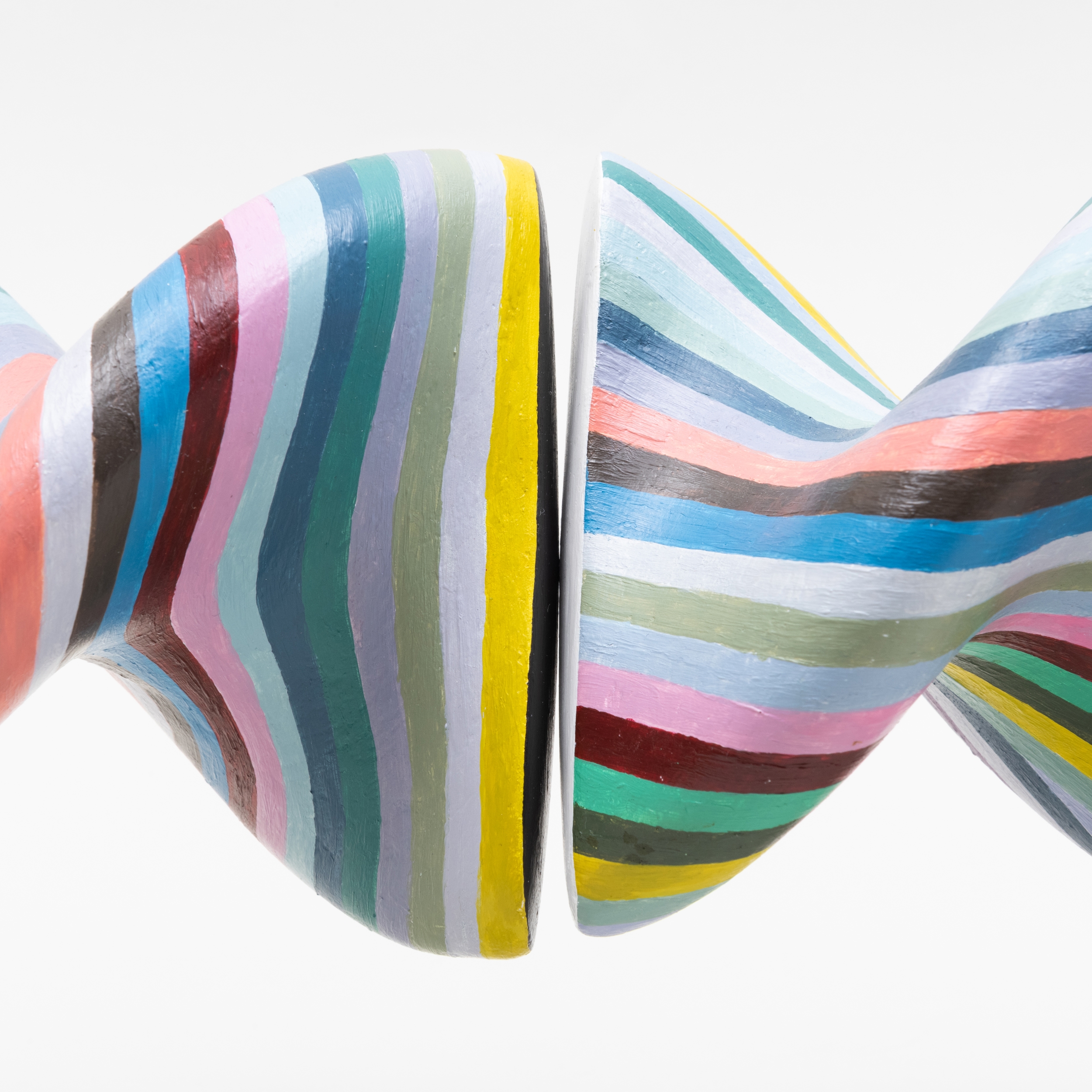 Artwork by John Newman, Headturners (Greyed Stripes -Prop and Kiss), Made of Cast bronze, acrylic paint on acqua resin, wood