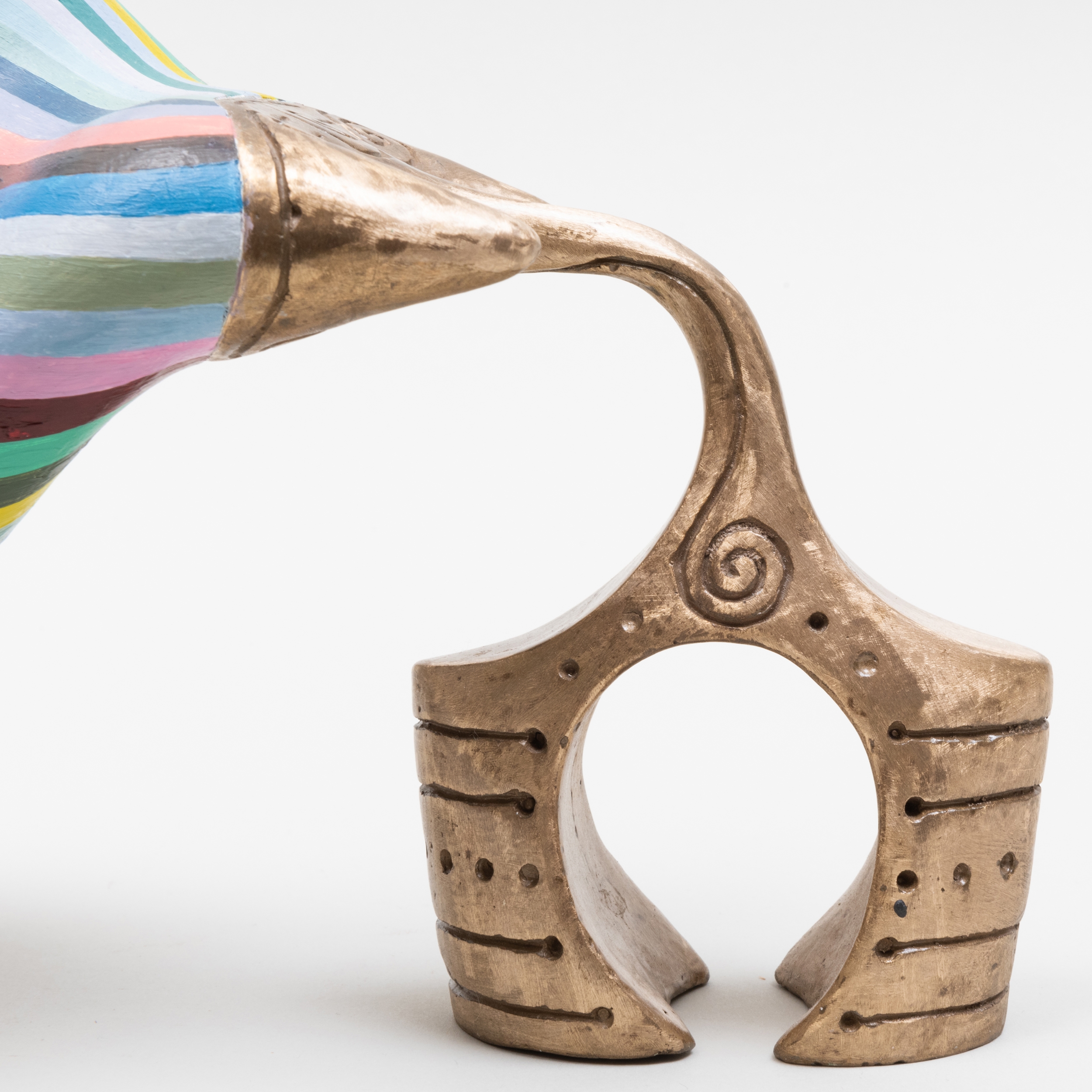 Artwork by John Newman, Headturners (Greyed Stripes -Prop and Kiss), Made of Cast bronze, acrylic paint on acqua resin, wood