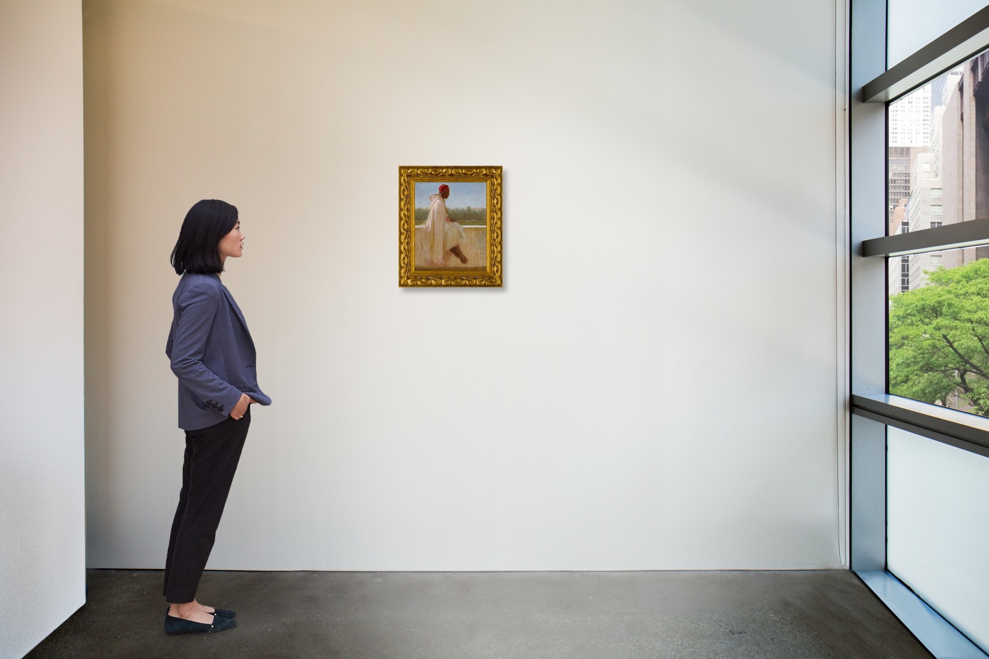 Artwork by Elizabeth R. Coffin, Arab Boy (front); Landscape with Horse-Drawn Hay Wagon (back), Made of oil on board