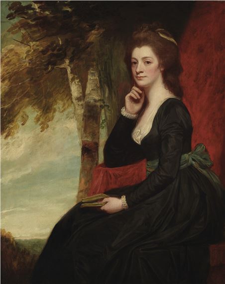 Portrait of a lady, seated, three-quarter-length, in a landscape, traditionally identified as Anne, Countess of Clare (1766-1844) by George Romney