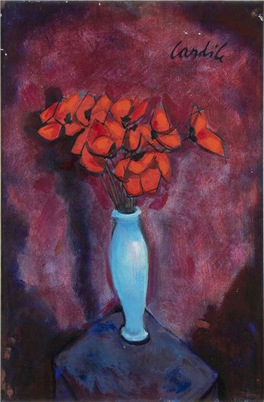 Blue vase with pink flowers by Antonio Cardile