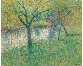 Autumn tints on the lily pond, an October morning in the manor garden, Byfleet - Charles Neal