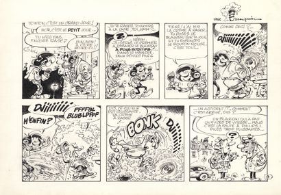 Gaston and the Philips batteries, what a team by André Franquin, 1973