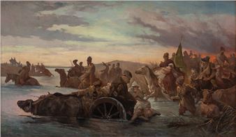 Escape of Tatar invaders by the Dniepr after burning of the ukrainian cities and villages - Marian Szczurowski