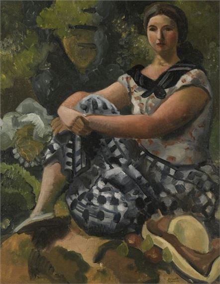Woman, plaid skirt, 1924 by Roger Bissière, 1924