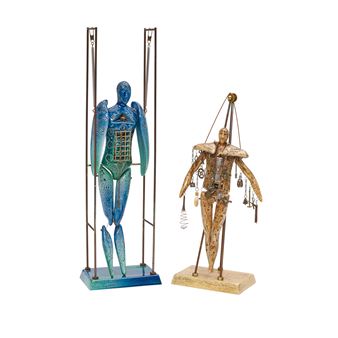 TWO MIXED MEDIA WITH CERAMIC AND METAL FIGURES - Valerie Bunnell