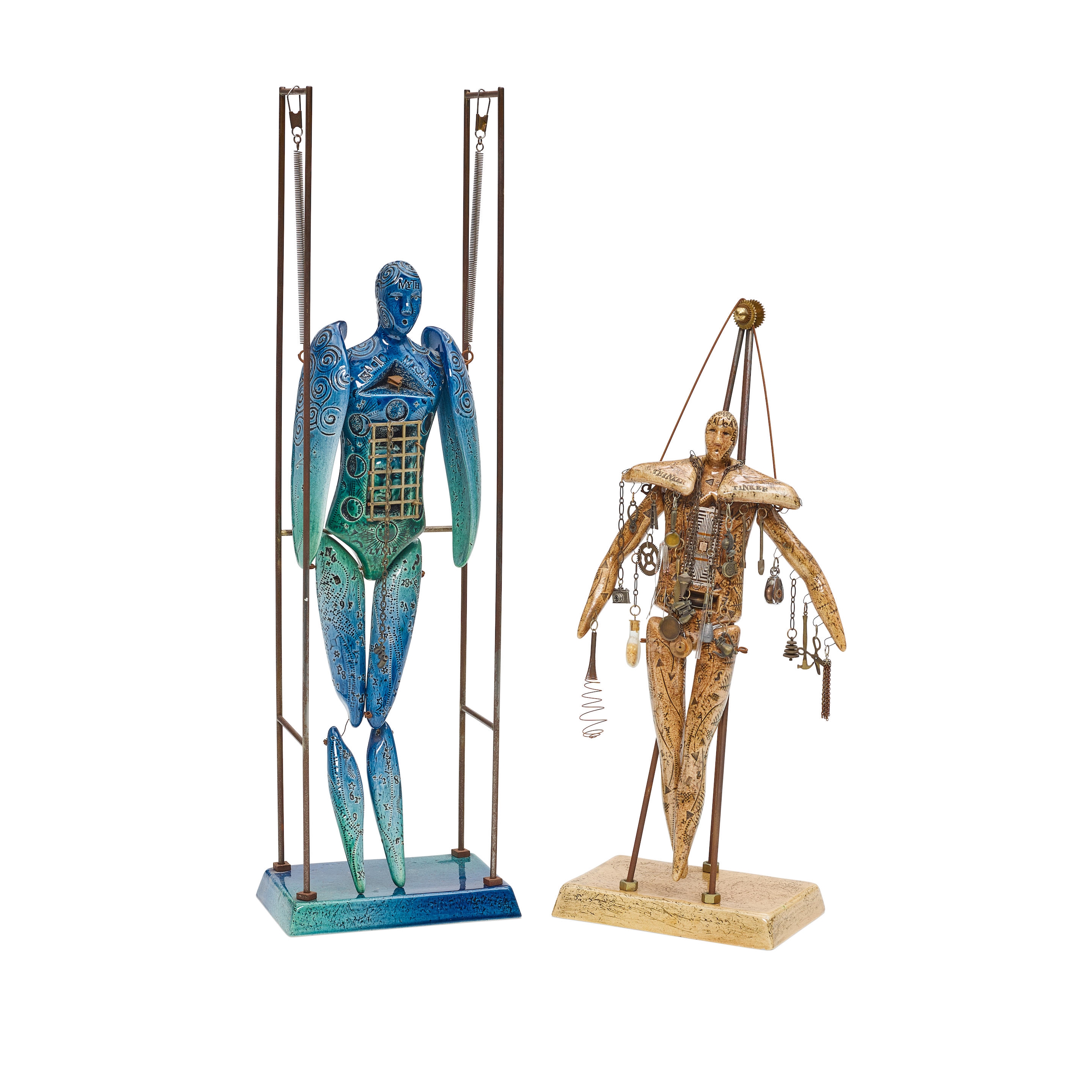 Artwork by Valerie Bunnell, TWO MIXED MEDIA WITH CERAMIC AND METAL FIGURES