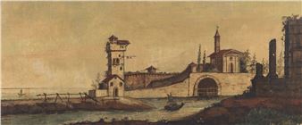 Attributed to. Lake landscape with buildings - Luigi Deleidi