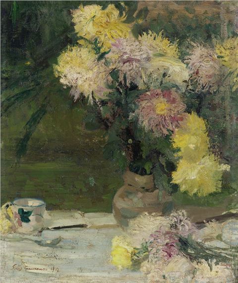 Still life of flowers by Pietro Gaudenzi, dated 1917