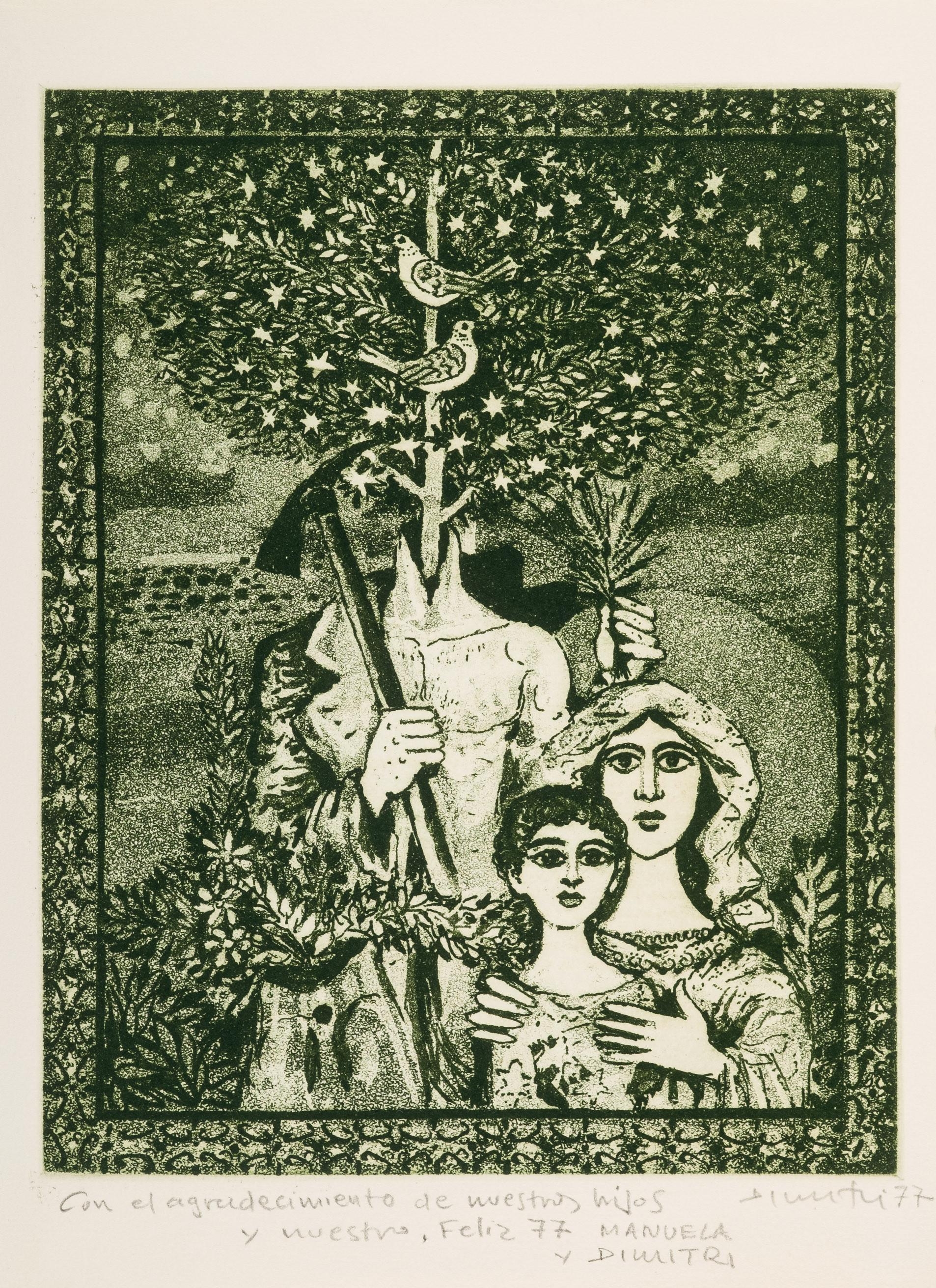 Artwork by Dimitri Papagueorguiu, Untitled - Felicitación, Made of Etching and aquatint on Guarro paper
