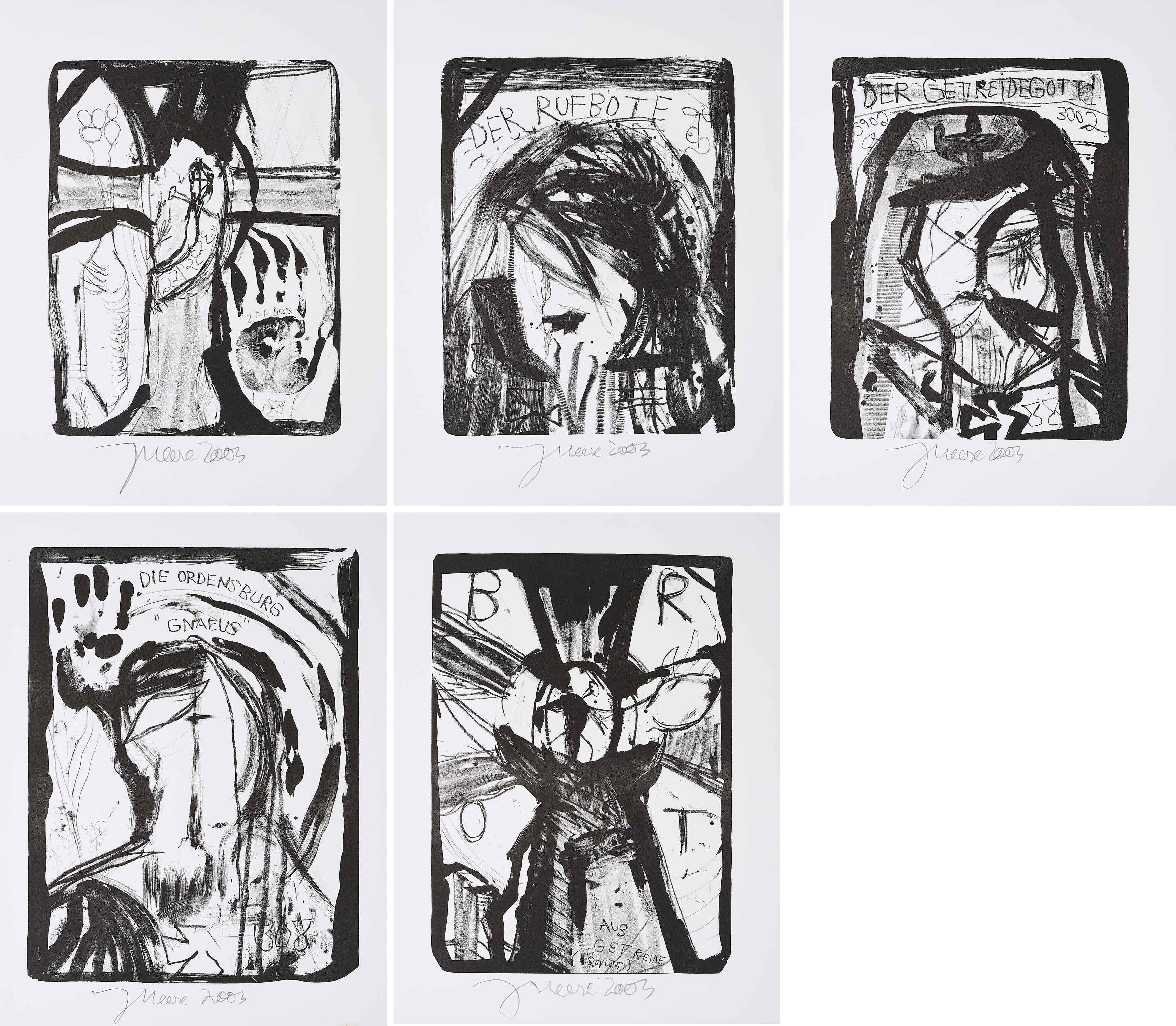 Artwork by Jonathan Meese, Mixed Lot of 5 Lithographs., Made of Lithograph on BFK RIVES