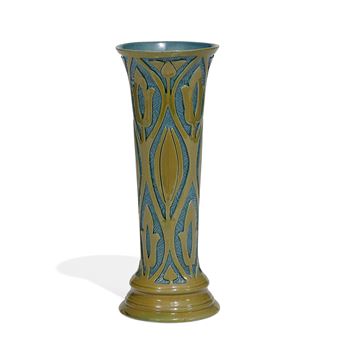 Della Robbia earthenware vase with stylized tulips - Elizabeth Lloyd