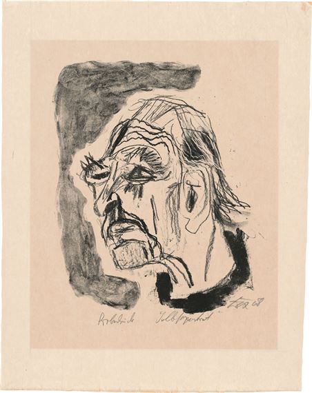 Selbstportrait (nach links, mit schwarzem Kragen) by Otto Dix, 1968