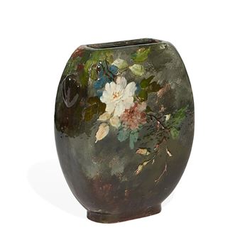 Limoges earthenware vase with wild rose decoration - Edouard Girard