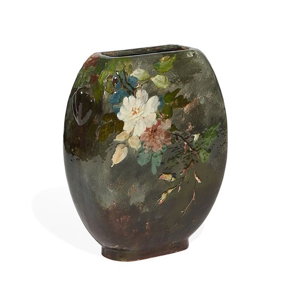 Limoges earthenware vase with wild rose decoration - Edouard Girard