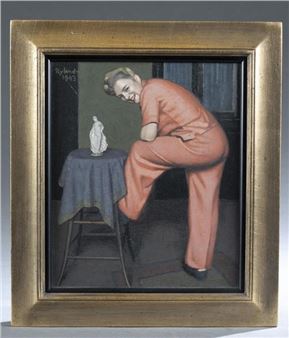 woman in pink leaning on stool - Robert Knight Ryland