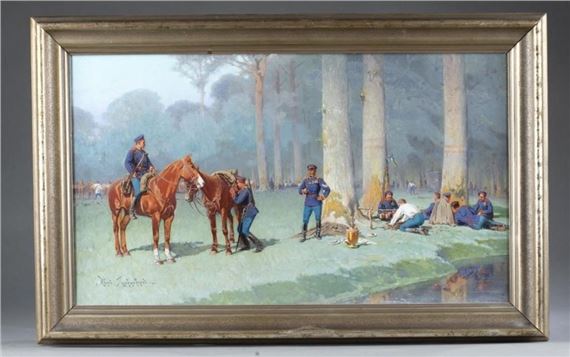 A scene of the Russian military at rest by Ivan Pranishnikoff