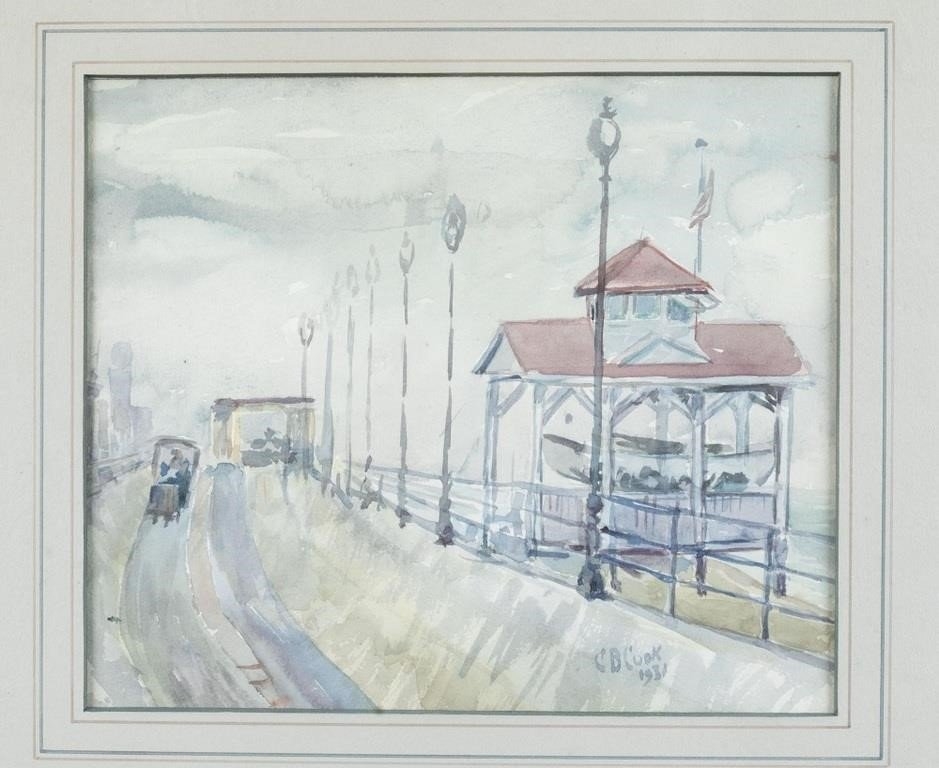 Artwork by Charles Bayley Cook, Boardwalk in Rain, Made of Watercolor on paper