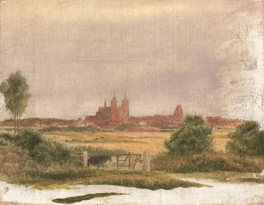 Roskilde Cathedral seen from the north-west by Jørgen Roed, 1834