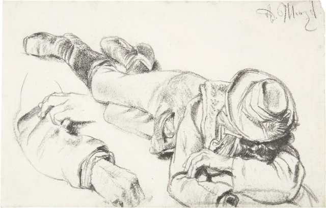 Liegender junger Bauer by Adolph von Menzel, 1880s