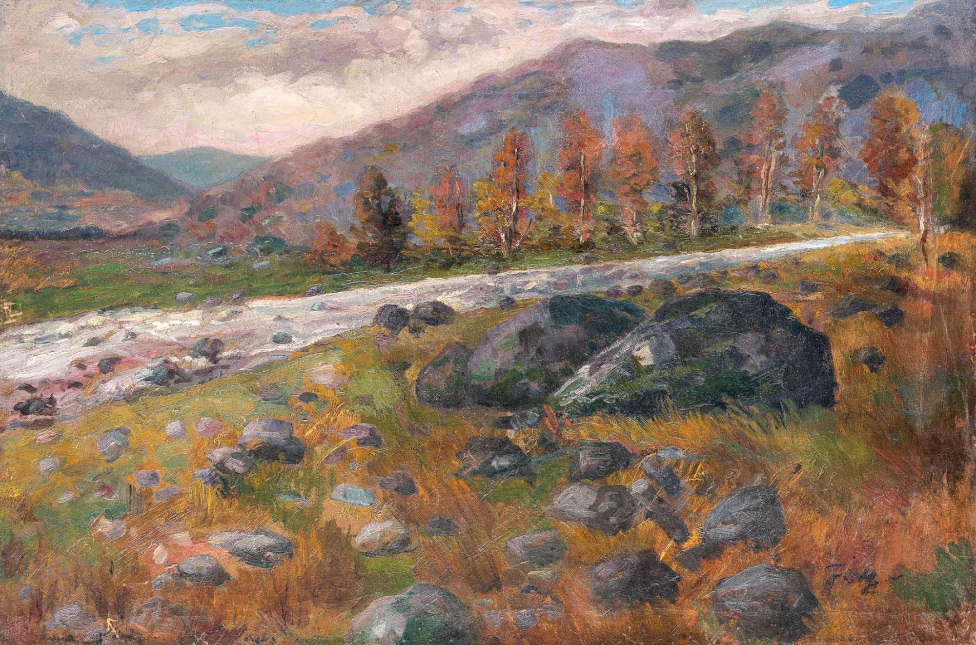 Artwork by Győző Fáy, Patak a hegyek között, Made of oil on canvas