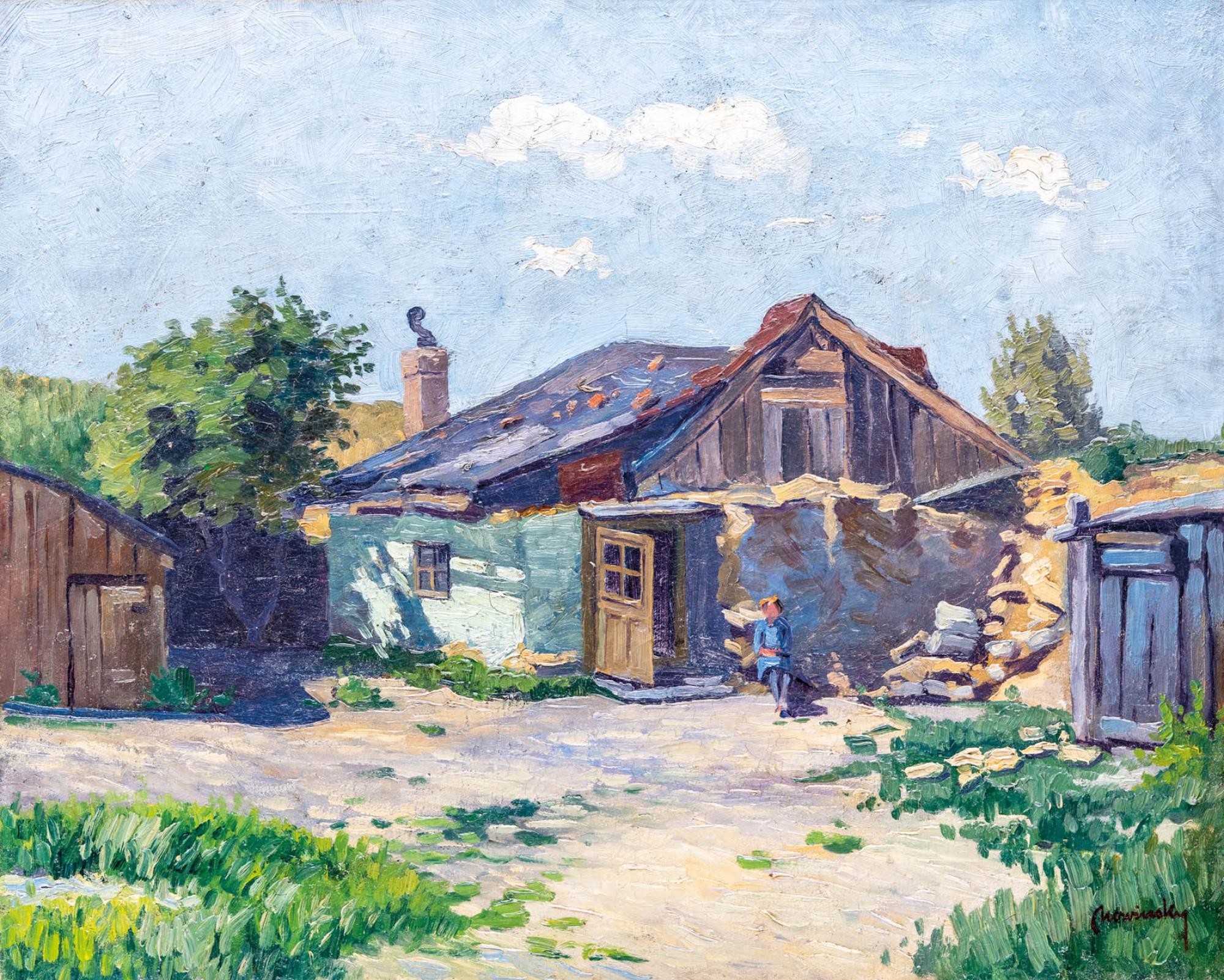 Artwork by Jeno Nowinszky, Faluvégén, Made of oil on canvas