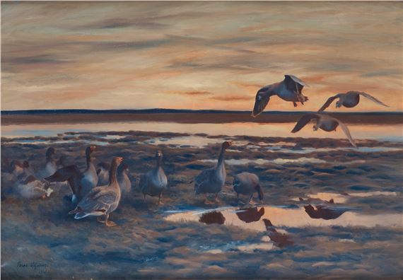 Flying geese by Bruno Liljefors, dated 1921