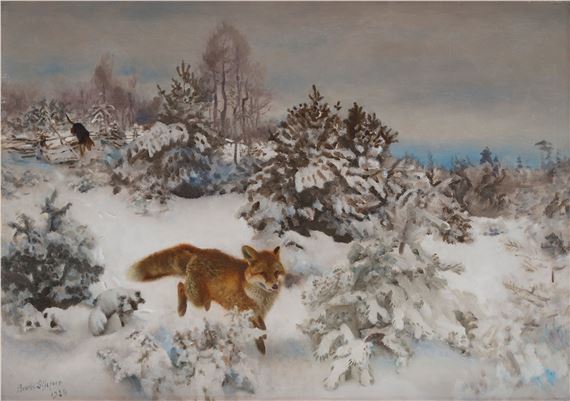Hunting scene in winter landscape by Bruno Liljefors, dated 1924