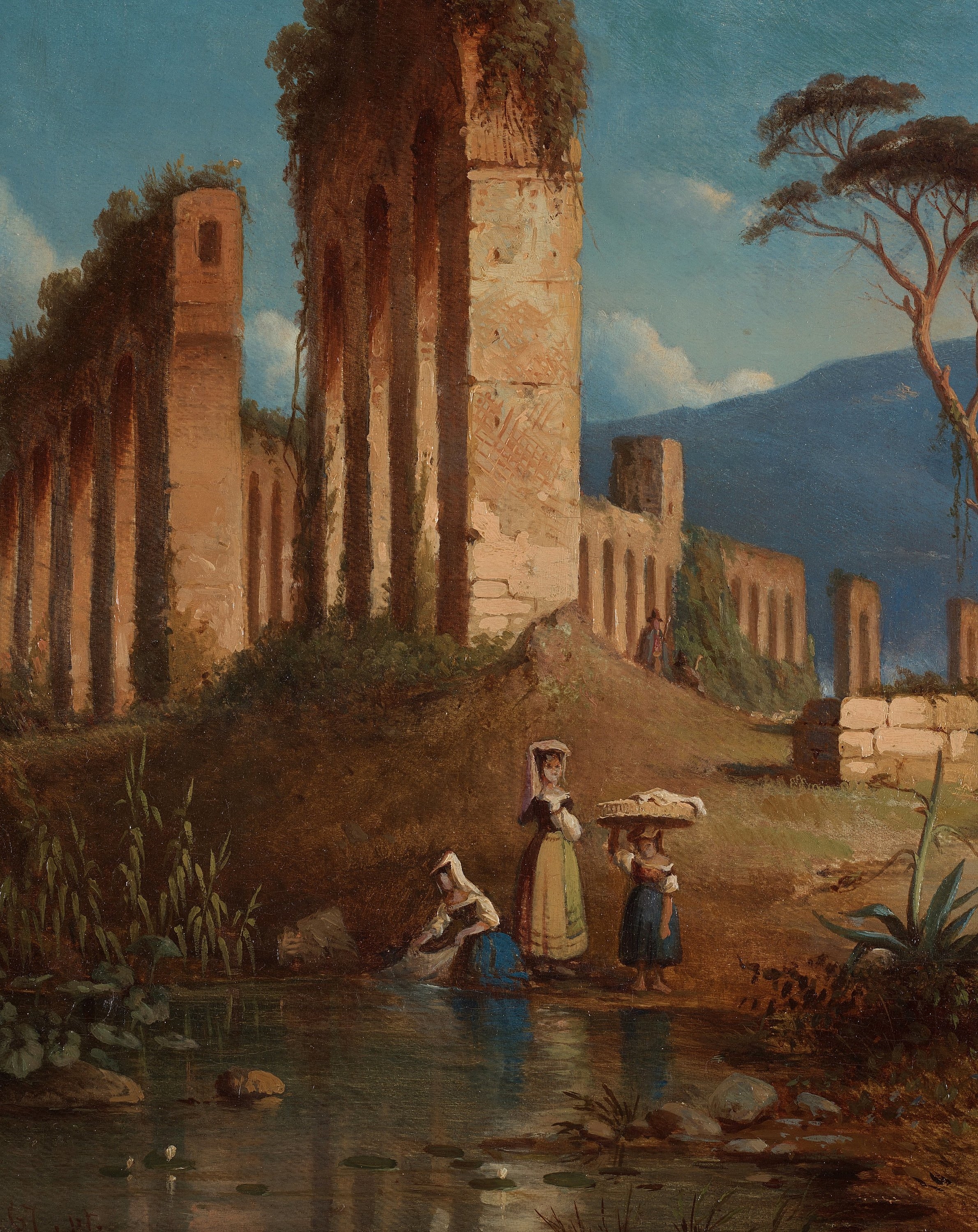 Artwork by Joseph Magnus Stäck, ”Aquaedukter på Campagnan”(The Aqueducts of Claudius outside Rome with the Albano mountains in the background), Made of Canvas