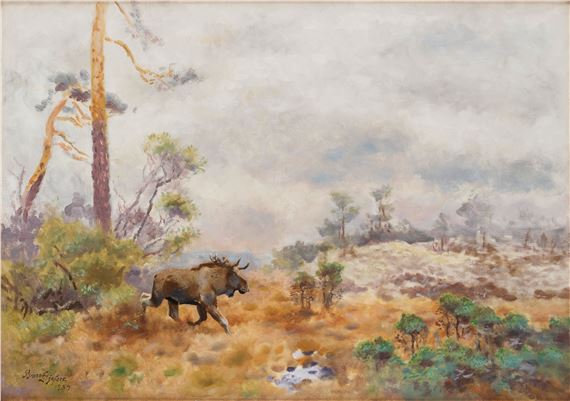 Elk in autumn landscape by Bruno Liljefors, dated 1939