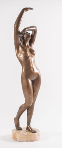 Artwork by Salvatore Monaco, Risveglio, Made of Patinated bronze sculpture resting on a circular marble base