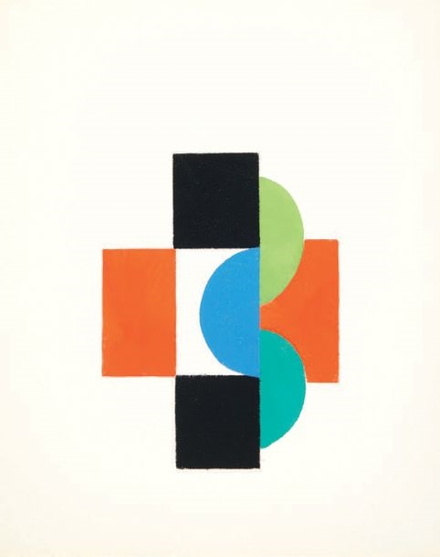 Artwork by Sonia Delaunay, The Permitted Fruit. Poems, with four stencil compositions by Sonia Delaunay. Paris, Caractères, 1956., Made of stencil