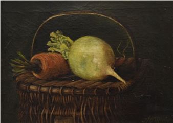 Still-life with hamper and vegetables - Alfred Mortimer