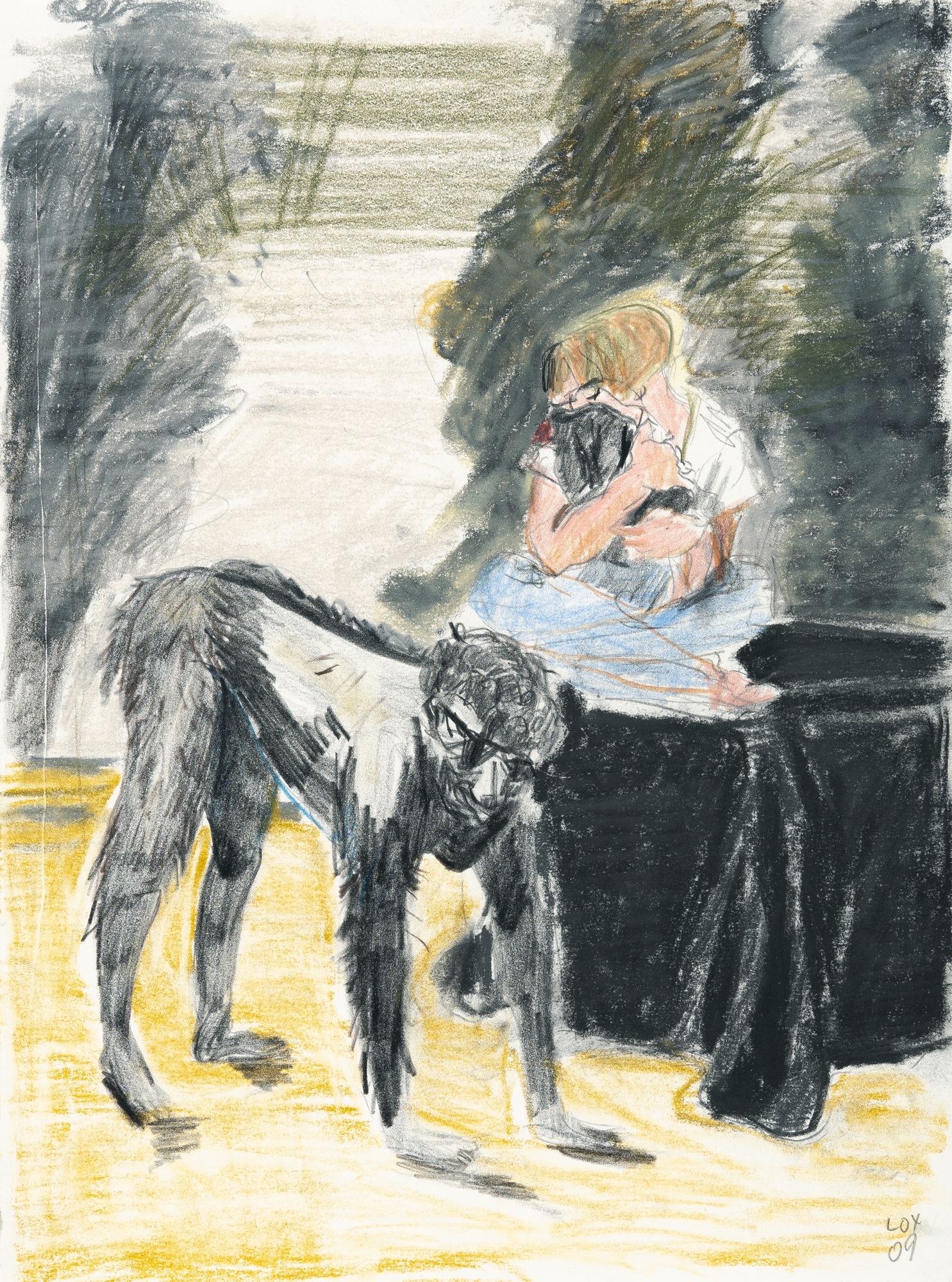 Artwork by Rosa Loy, “C󾱳”, Made of Chalk and coloured pen on cardboard