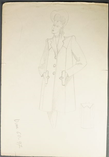 Pierre Cardin  Lot of 5 fashion drawings in colored pencil on