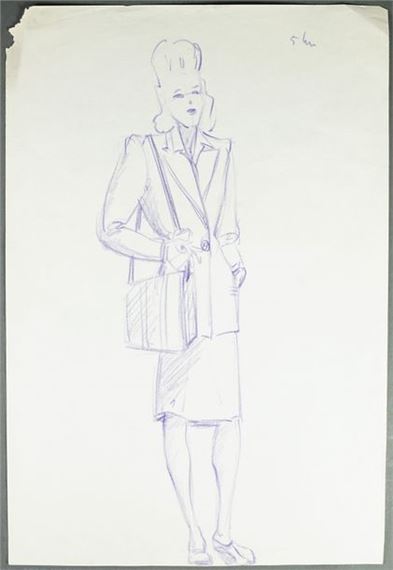 Pierre Cardin  Lot of 5 fashion drawings in colored pencil on
