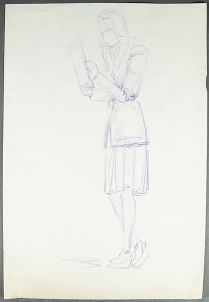 Pierre Cardin, Lot of 5 fashion drawings in colored pencil on paper