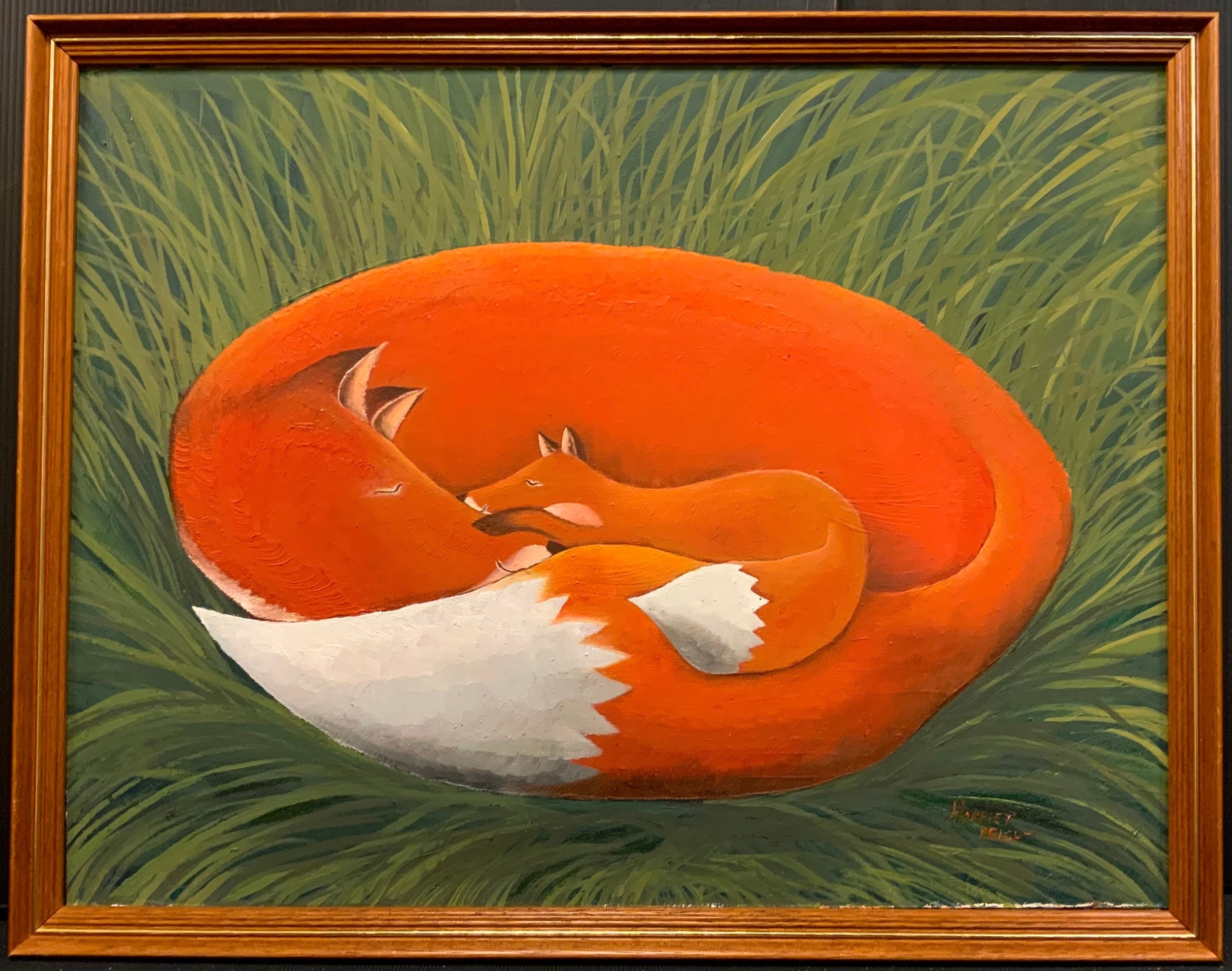 Artwork by Harriet Bright, A Fox and her cub, Made of oil on board