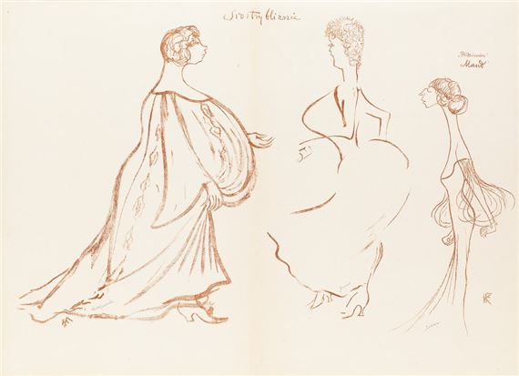 Felicja Rutkowska and Bronisława Jeremi in Siostry bliźnie and Helena Sulima as Maud in Półdziewica from the Teka Melpomeny portfolio by Karol Frycz, 1904