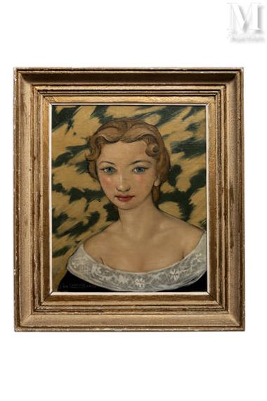Portrait de femme à la robe de dentelle by Xavier de Langais, 1952