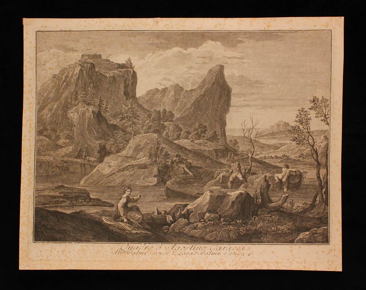 Agostino Carracci | Landscape with bathers between mountains and ...