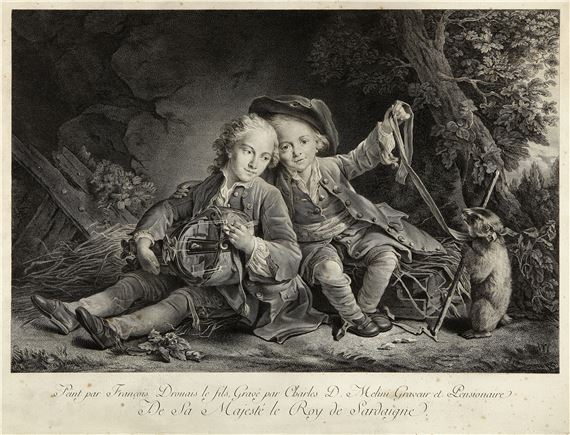 Die Kinder des Herzogs von Bouillon in savoyardischen Kostümen by François-Hubert Drouais, Carlo Domenico Melini, 18. Jh