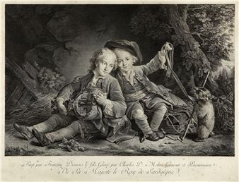 Die Kinder des Herzogs von Bouillon in savoyardischen Kostümen - François-Hubert Drouais