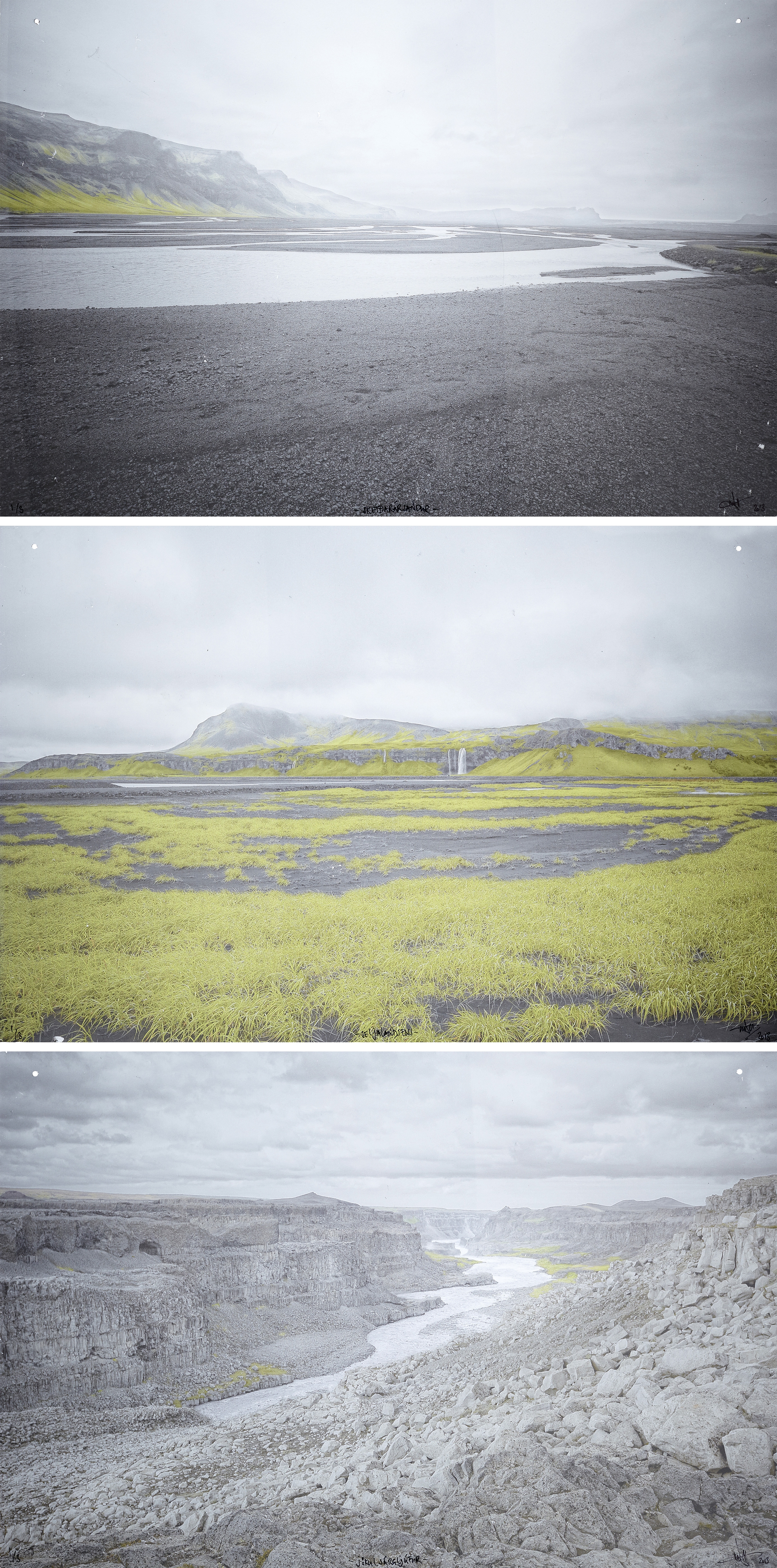 Artwork by Matthias Muff, "Skeidarársandur", "Seljalandsfoss" und "Jökulsárgljúfur", Made of Photograph printed behind transparent acrylic glass (3)